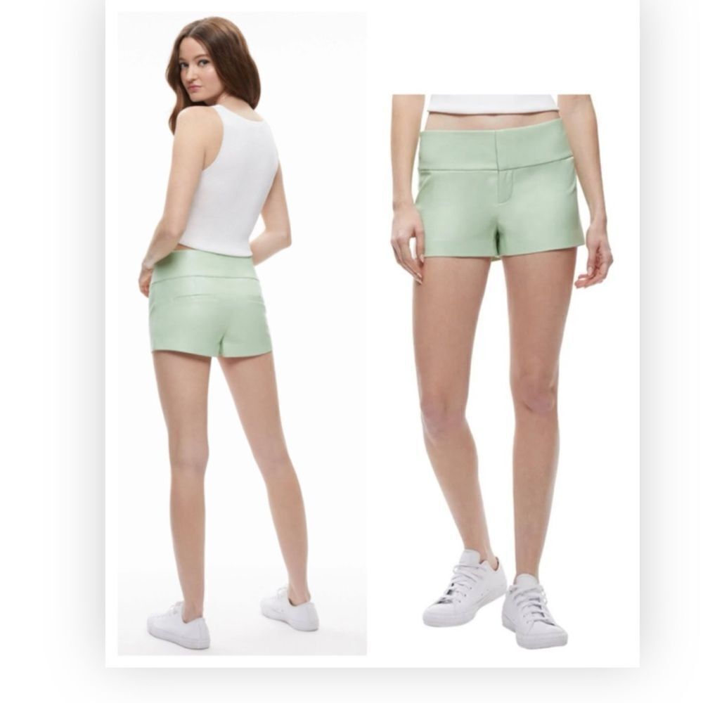 ALICE + OLIVIA Donald High Waisted Faux Leather Shorts Pistachio $275